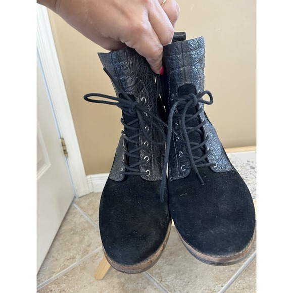 NAYA Agave Leather Combat Boots SIZE US8,5 Black Suede Lace Up Comfort Side Zip - Picture 3 of 10